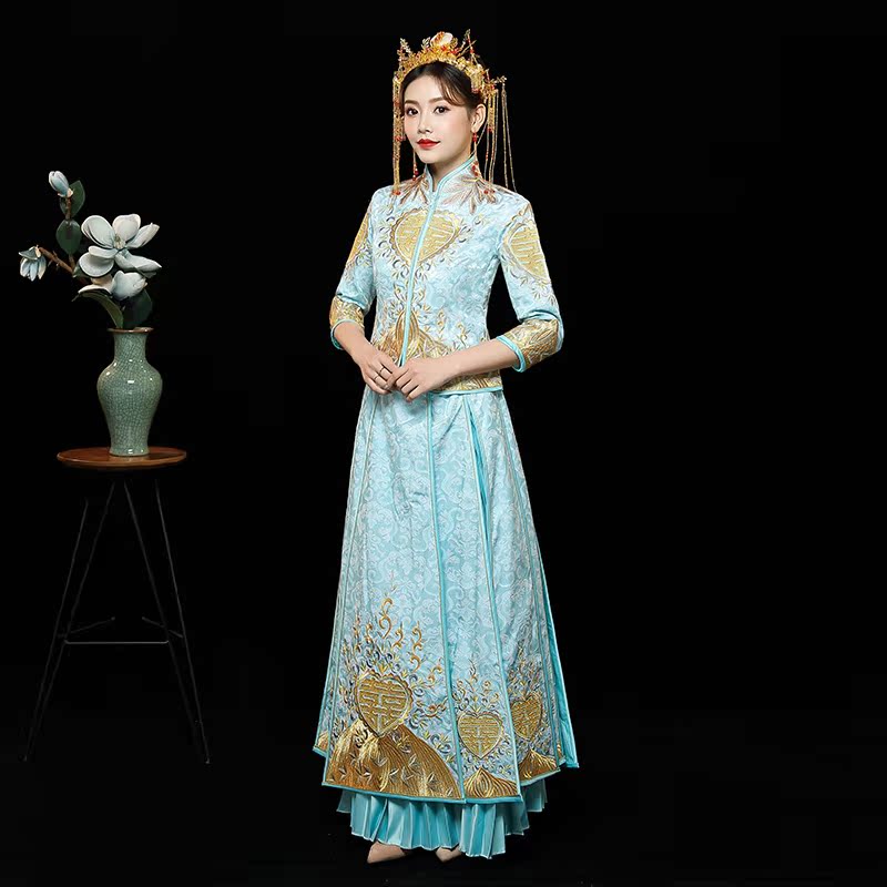 2019夏季新款宫廷秀禾服新娘结婚礼服嫁衣薄款明星同款旗袍蓝色女|msdalam kategori Butik wanita / wanita, perkahwinan/Cheongsam/pakaian, Cheongsam - dari Buy2taobao.com untuk memberikan perkhidmatan ejen Taobao profesional membeli