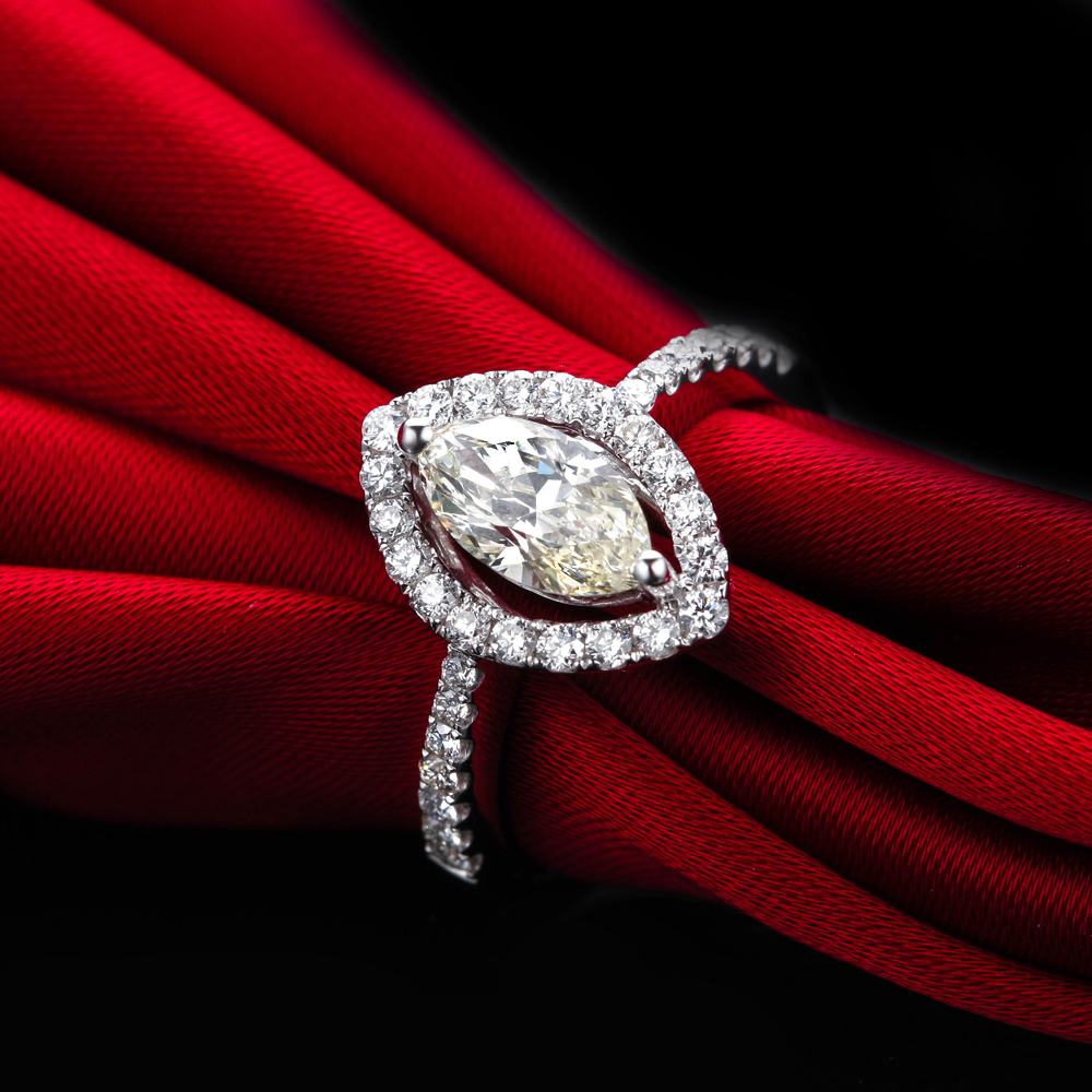 佐卡伊 白18k金共1.22克拉k-l色vs净度12.5号手寸橄榄形钻石戒指