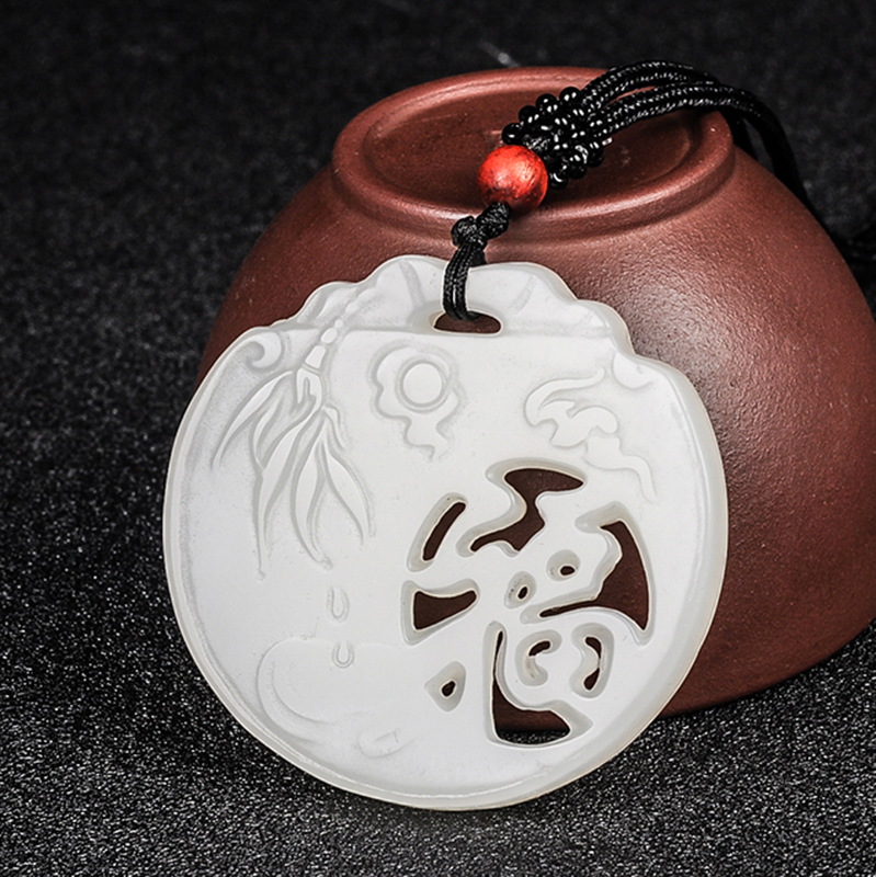 新疆和田玉白玉镂空福字挂件天然玉石幸福平安吊坠羊脂玉山料玉坠