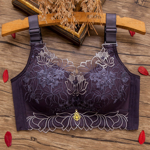 刺绣花瓣本命年大红蕾丝内衣女无钢圈小胸显大聚拢不空杯针织文胸