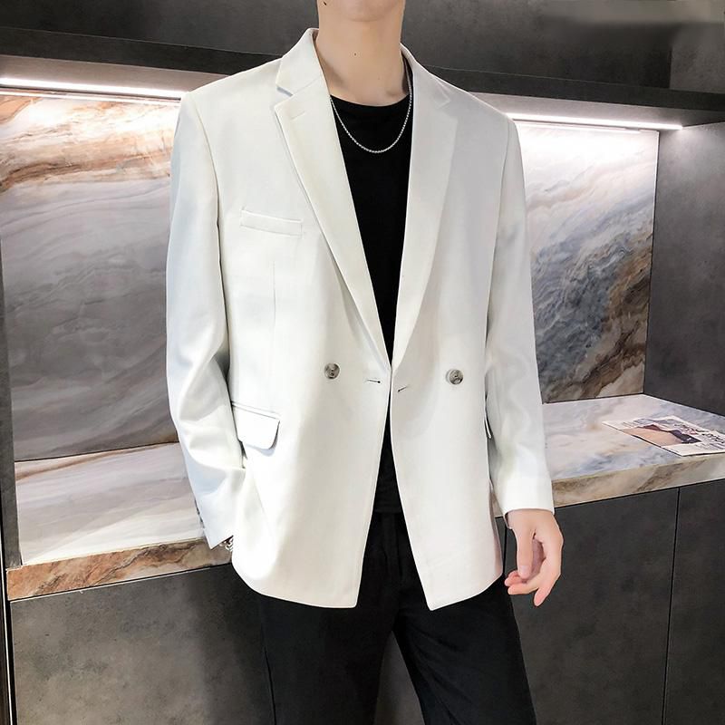 网红小西服男春秋季发型师痞帅白色上衣韩版潮流修身休闲西装外套