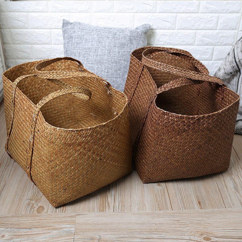 特大号草编织篓手提脏衣篮家用衣物收纳筐卧室装衣服娄可挂草框