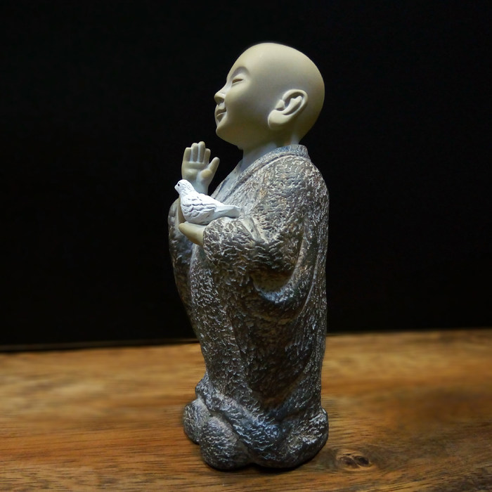 台湾铁丸石小沙弥 工艺石雕禅意家居摆件 佛像高端收藏礼品摆 tys