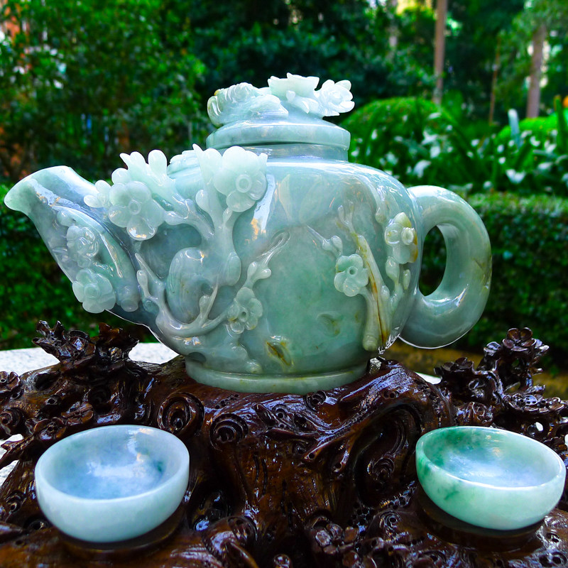 冰糯种翡翠a货茶壶摆件 3100克