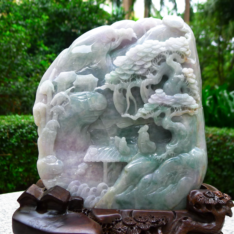 冰糯种翡翠a货山水摆件 3240克
