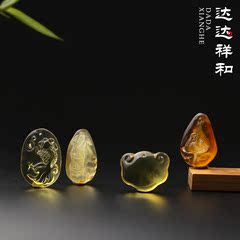 达达祥和 纯天然琥珀蜜蜡金珀雕刻件小吊坠有瑕疵 正品保真