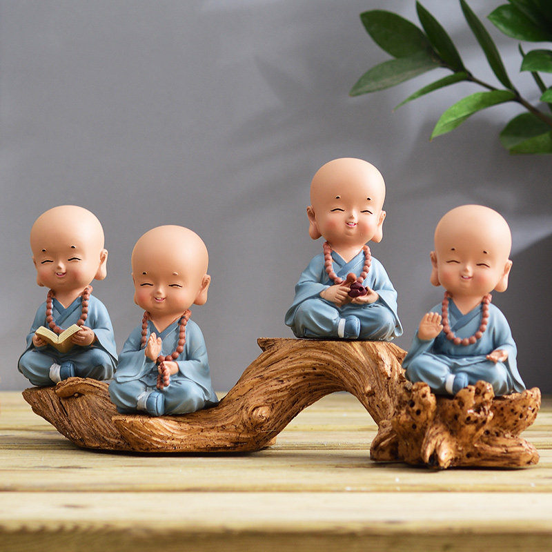 创意新中式家居小沙弥小和尚摆件办公室桌面客厅酒柜装饰品工艺品