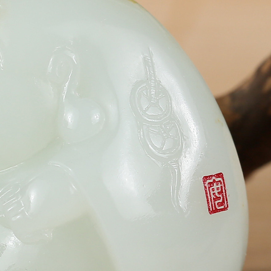 姑苏国玉省级玉雕大师张安琪工作室 和田玉挂件和气生财 赐福加持