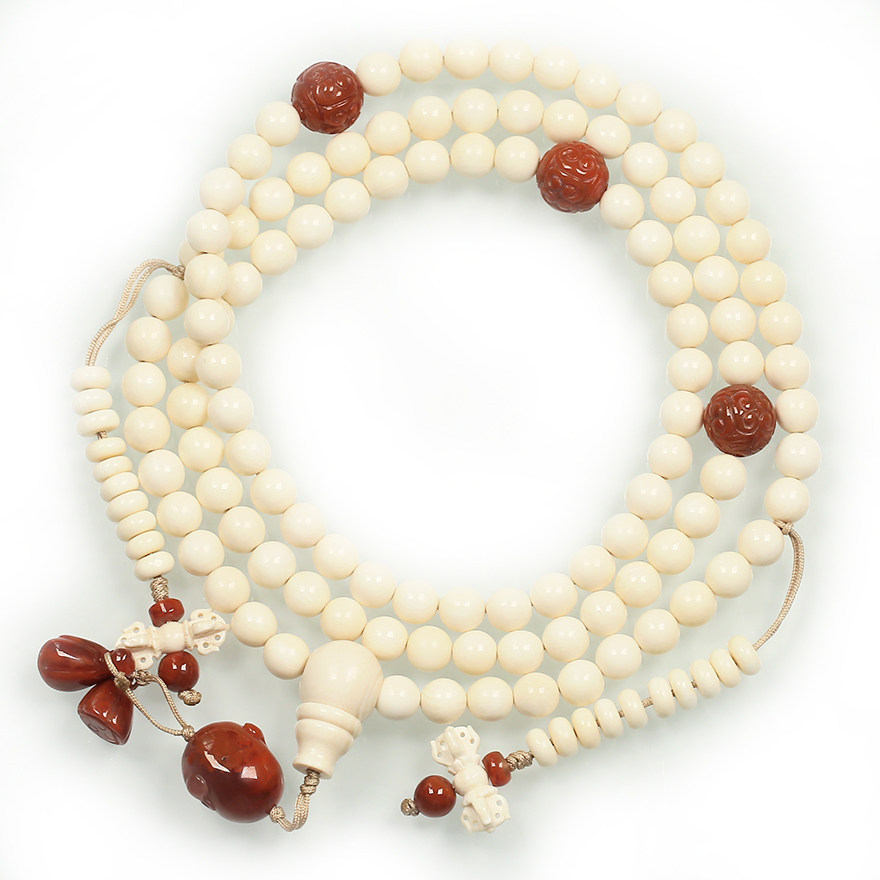 和平寺 藏式猛犸象牙108颗佛珠 念珠 南红玛瑙 佛法加持