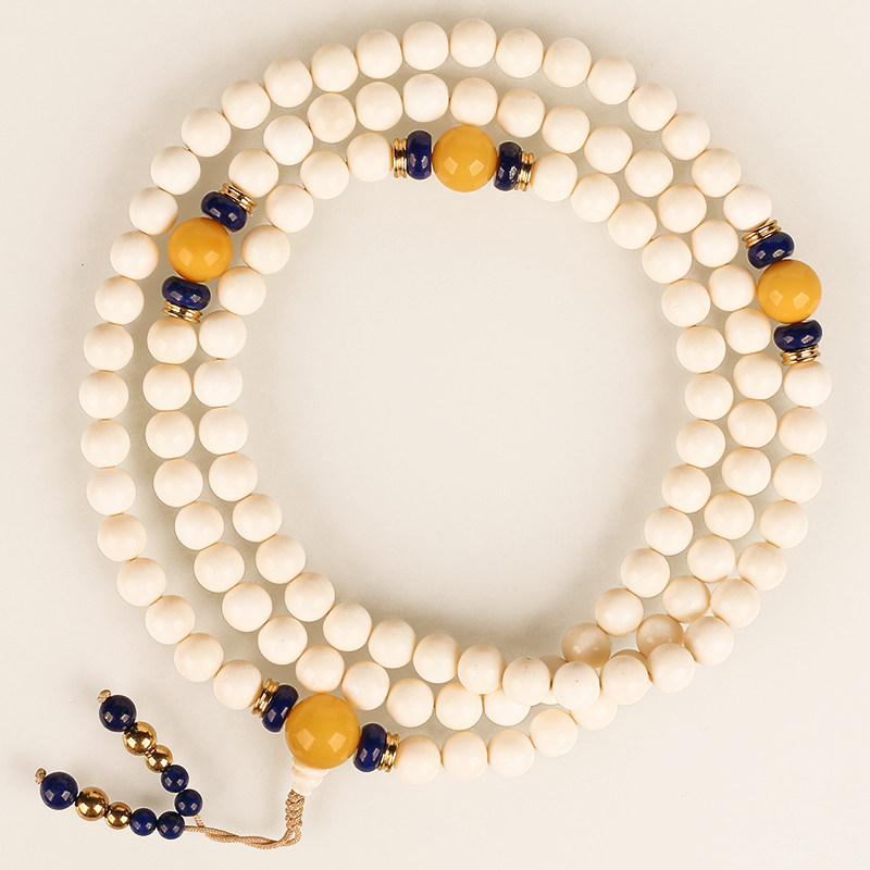 和平寺 猛犸象牙108颗佛珠 念珠 蜜蜡青金石配饰 佛法加持