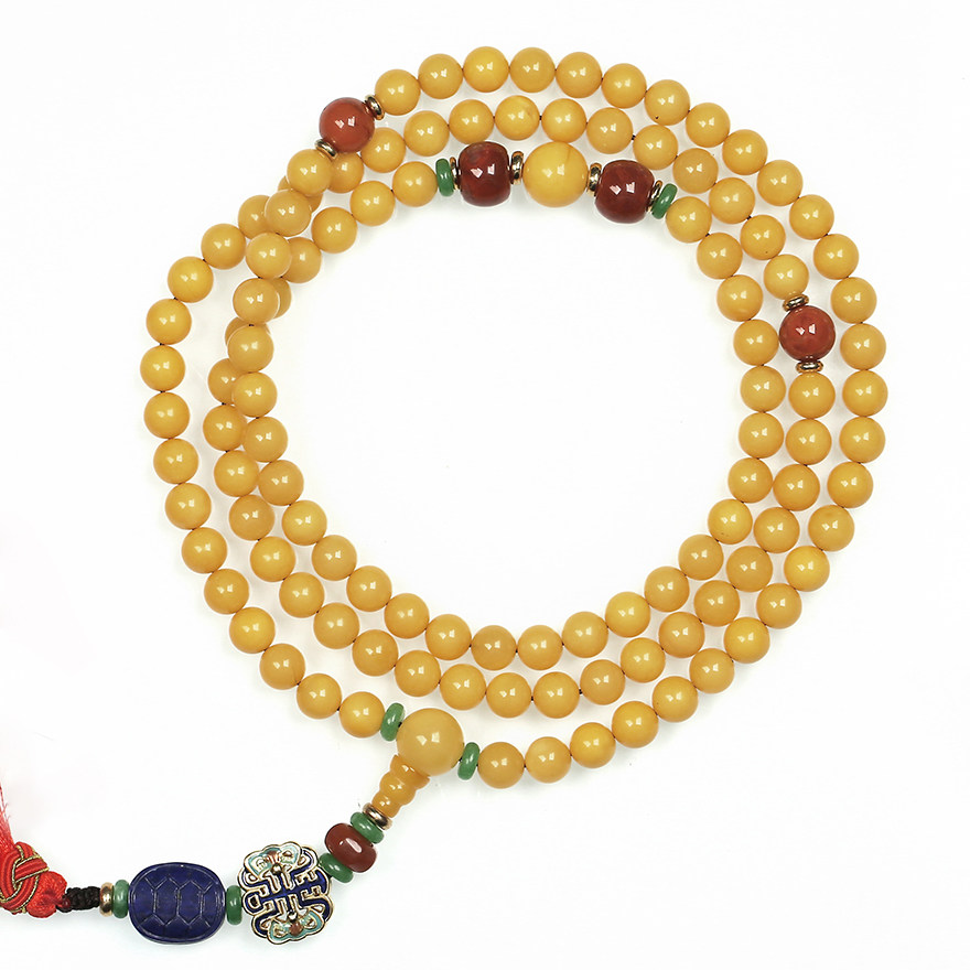 和平寺 佛教瑰宝108颗证百八三昧蜜蜡佛珠 南红玛瑙配珠 佛法加持