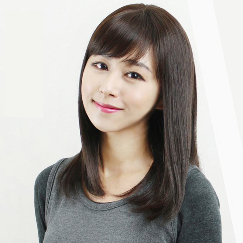 假发女长发全头自然斜刘海黑色中长发假发套光头化疗时尚真发发套