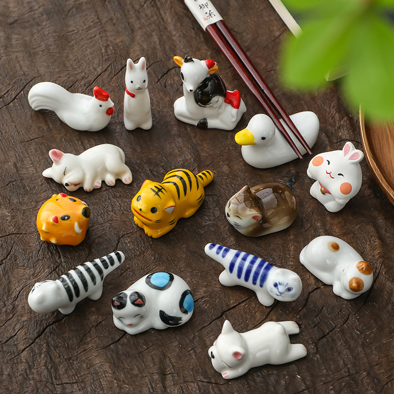 陶瓷柴犬老虎筷子架创意多种动物笔托餐桌筷子托桌面笔托多肉花宠