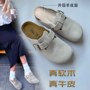 勃肯鞋窄版休闲透气牛反绒夏软木懒人birkenstock超火包头半拖女