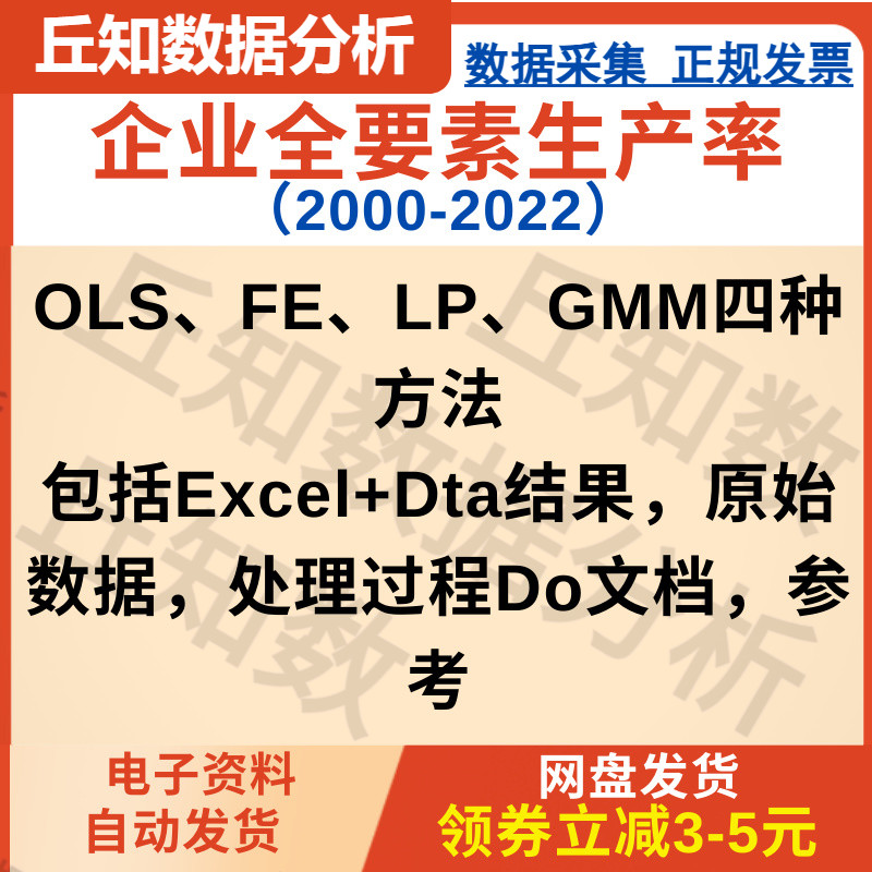 上市公司全要素生产率数据更新2000-2022OLS、FE、LP、GMM四方法