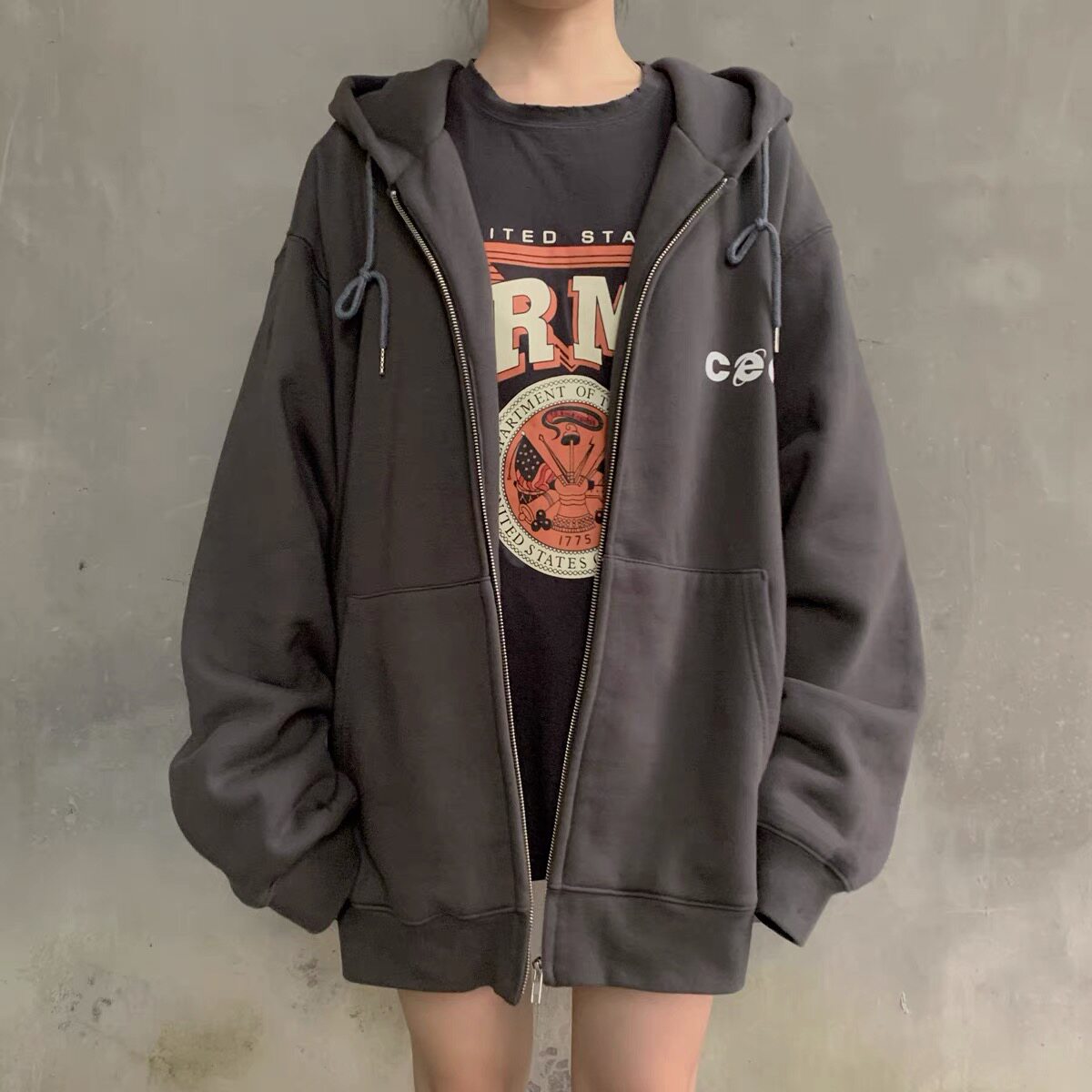 韩国代购chancechance卫衣cec外套拉链连帽情侣潮牌慵懒风加绒