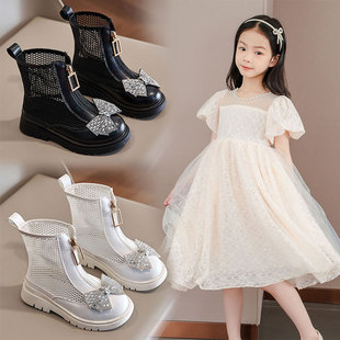 女童凉靴夏季2023新款儿童马丁网靴镂空透气公主靴子中筒单鞋短靴