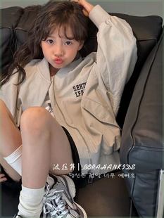 韩国童装女童夹克外套2024春装新款拉链衫中大童洋气棒球服加厚潮