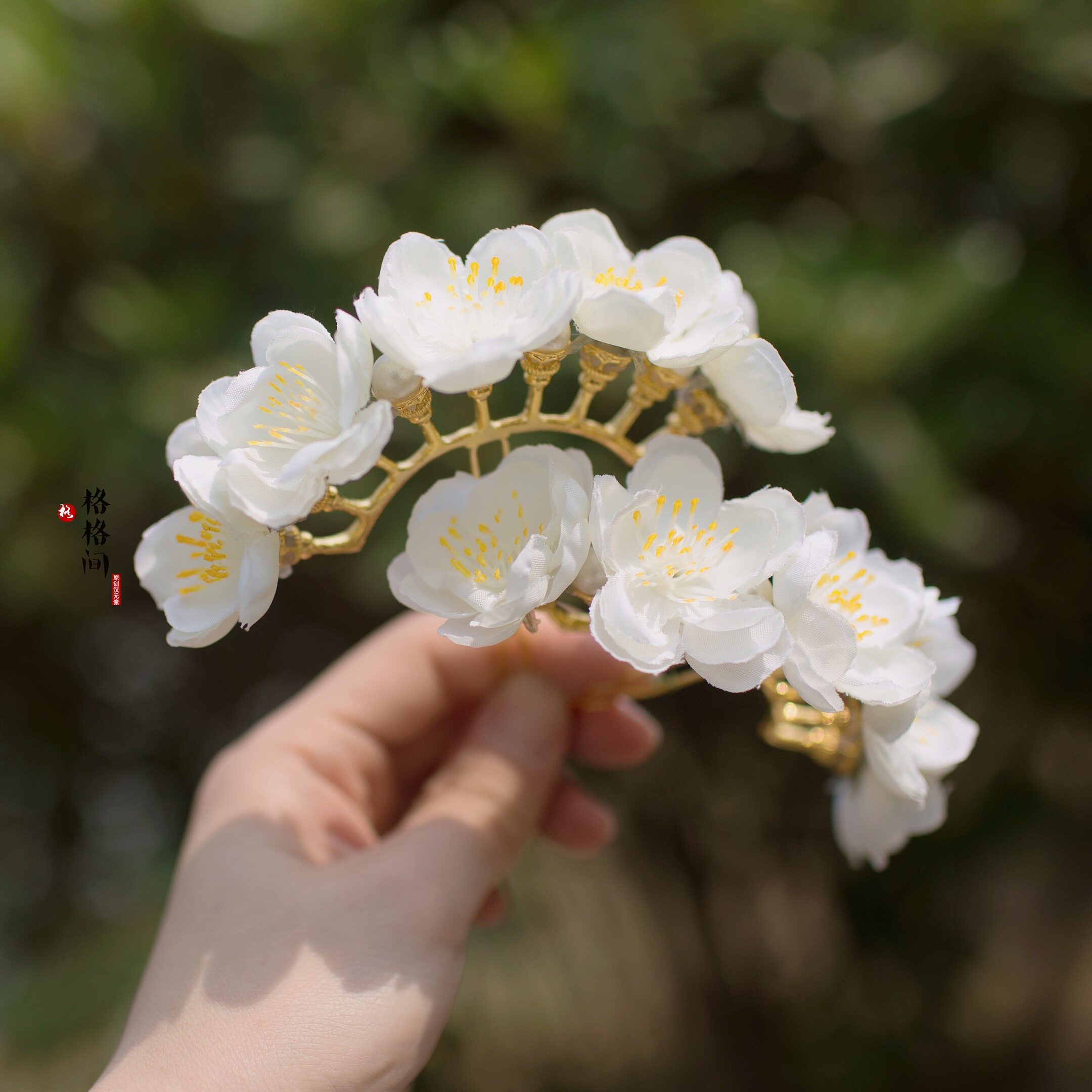 汉服配饰桃花玫瑰排簪珍珠九排钗宋制发饰绢花头饰花朵发簪古风