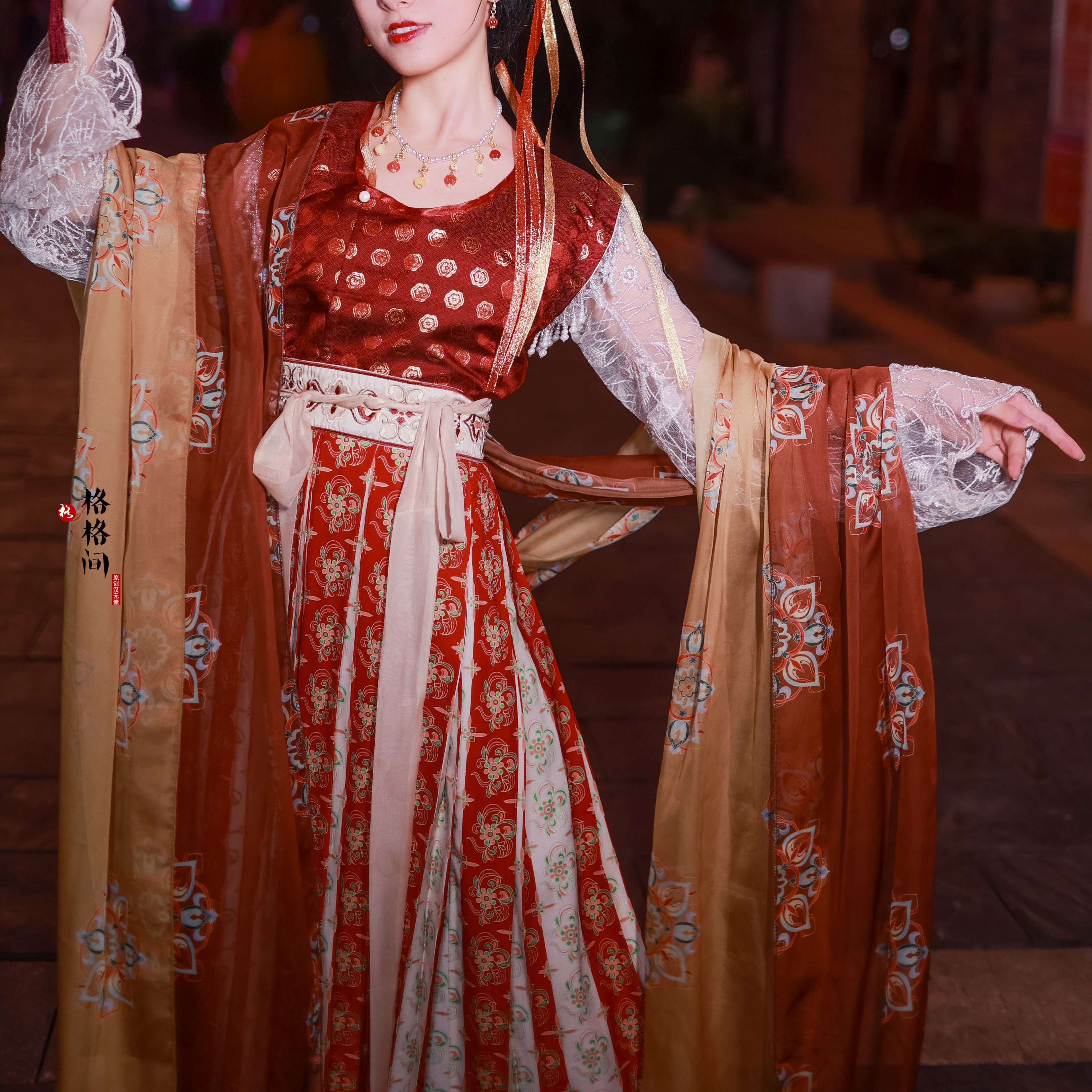 格格间 原创汉元素的优惠券大全—格格间原创【似锦】汉服披帛女团花