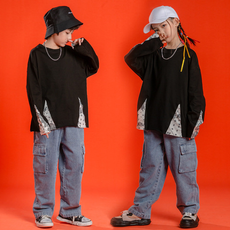 儿童街舞服装男童接拼少儿爵士舞表演服帅气hiphop衣服定制bboy秋