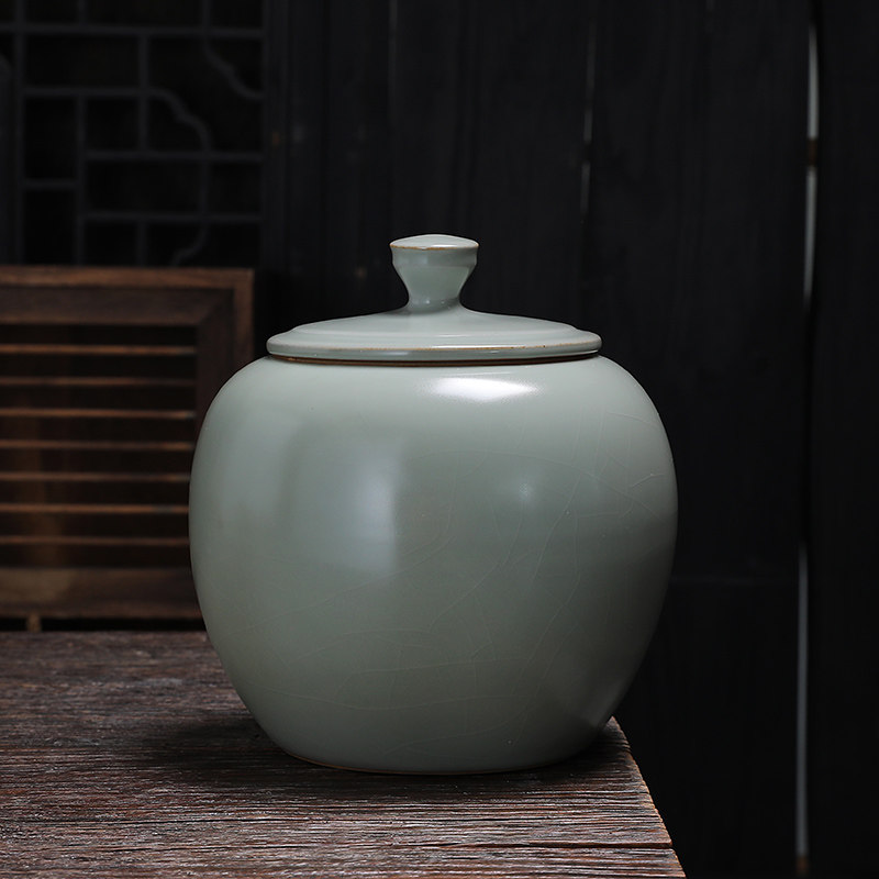 哥窑茶叶罐陶瓷茶罐汝窑密封罐茶叶储存罐大号2斤普洱茶包装礼盒