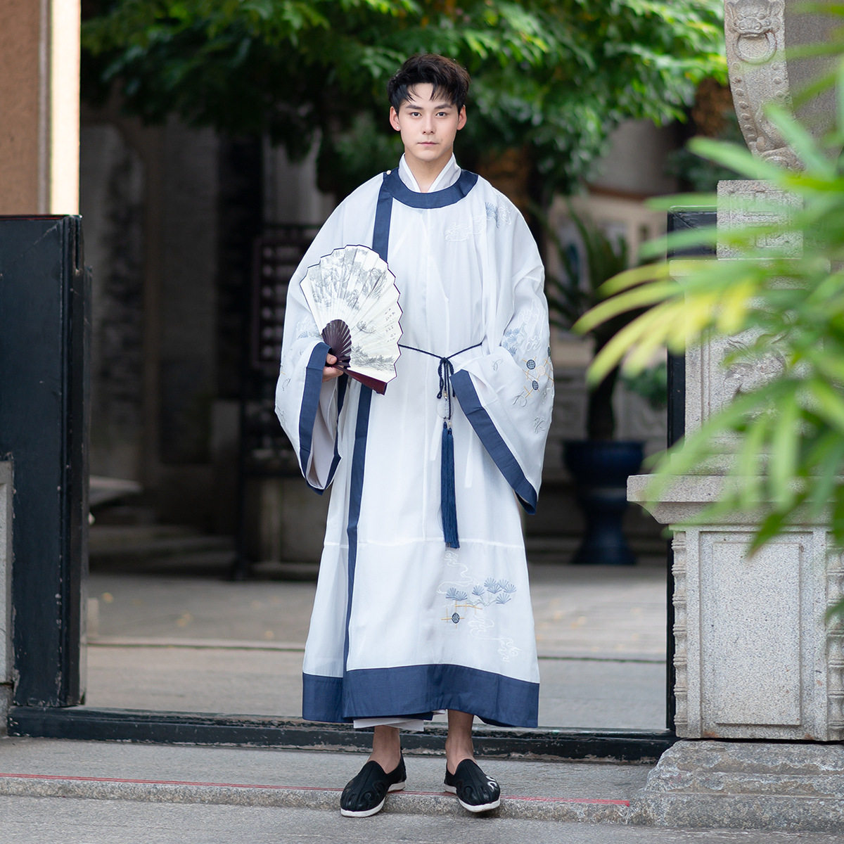 宽袖外套男_0200汉服男女中国风刺绣宋制宽袖内搭长衫绣花书生公子