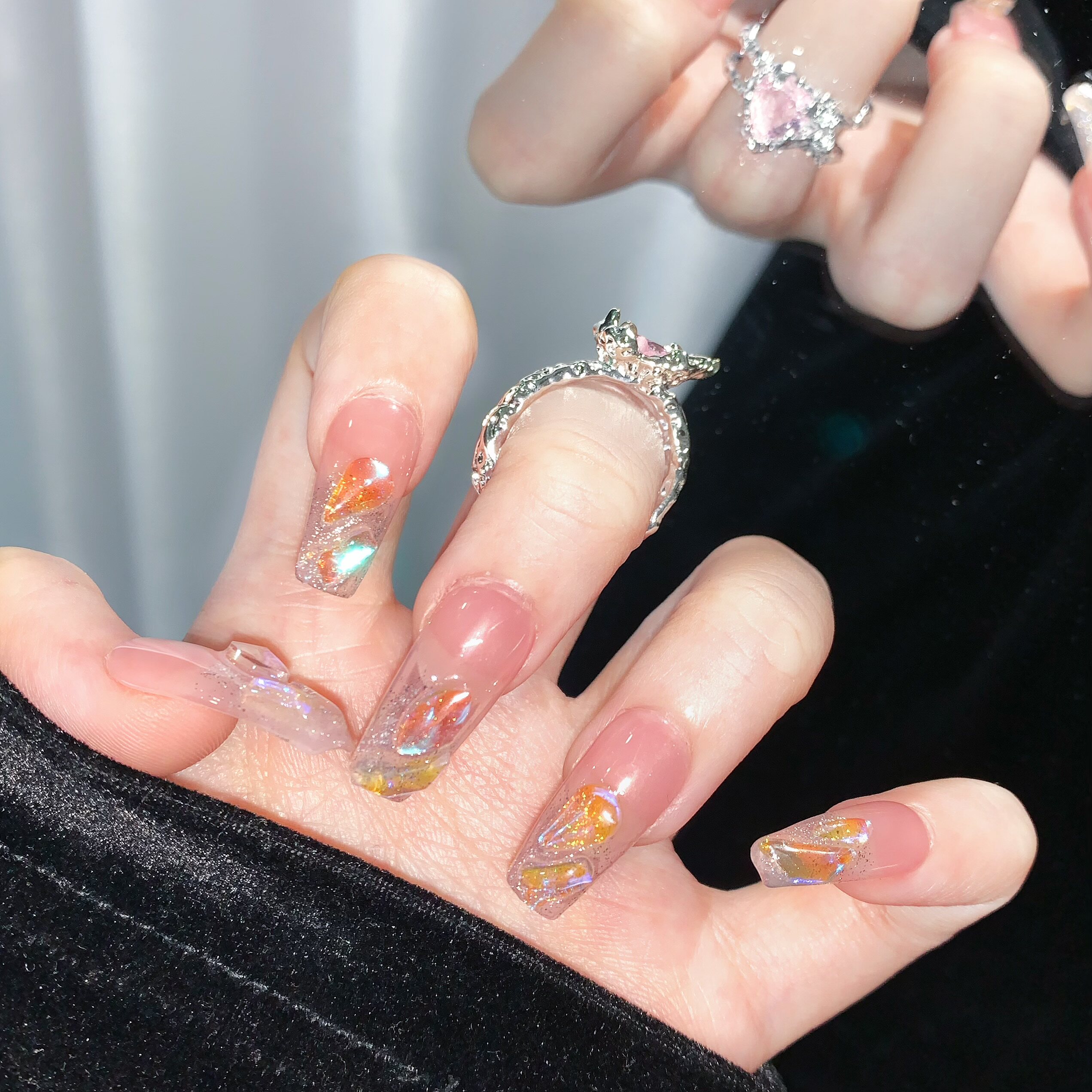 穿戴美甲定制手工网红温精灵同款极光钻石渐变小众高级感假指甲片