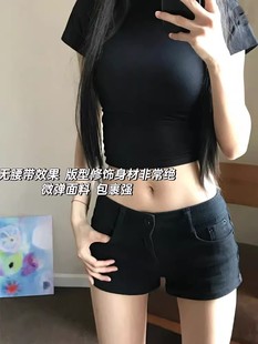 黑色低腰牛仔超短裤女夏包臀y2k轻亚文化热裤美式辣妹弹力裤子潮