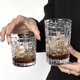 北欧浮雕藤编格子咖啡杯玻璃杯子家用喝水杯创意小众设计感果汁杯