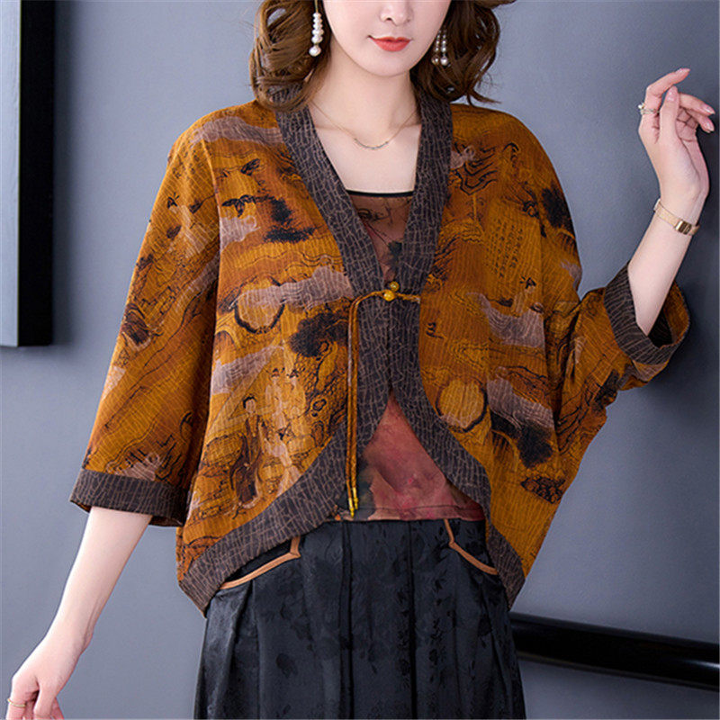 香云纱高端外披女装清仓特价正品开衫披肩宽松短款外搭真丝桑蚕丝