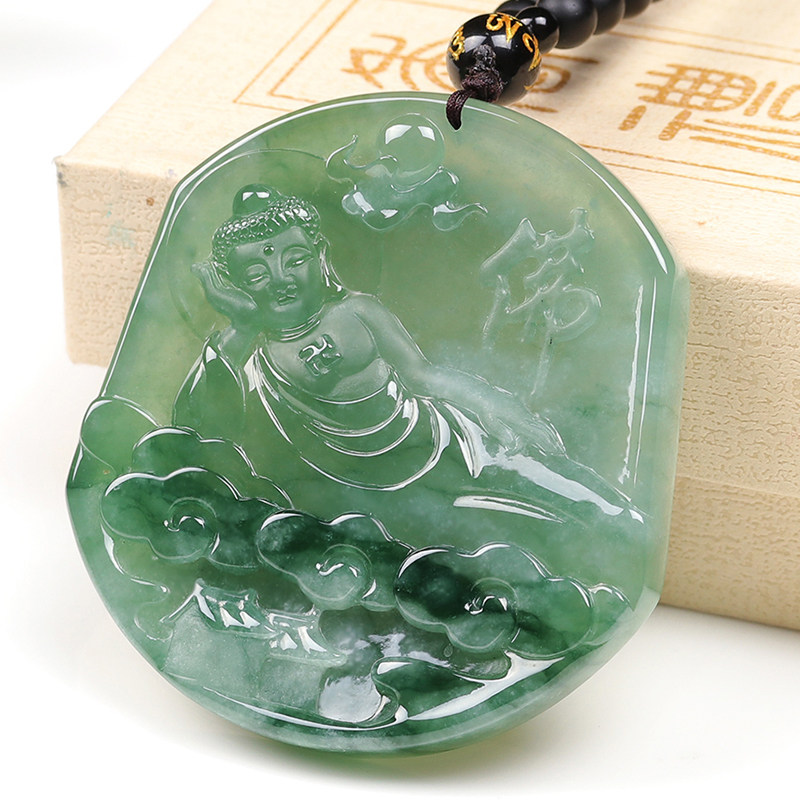 天然a货翡翠 老坑冰糯种满绿睡佛45.50g(含绳重)