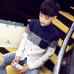 韩版秋夏季新款长袖衬衫男潮修身衬衣休闲寸衣青少年亚麻外套立领