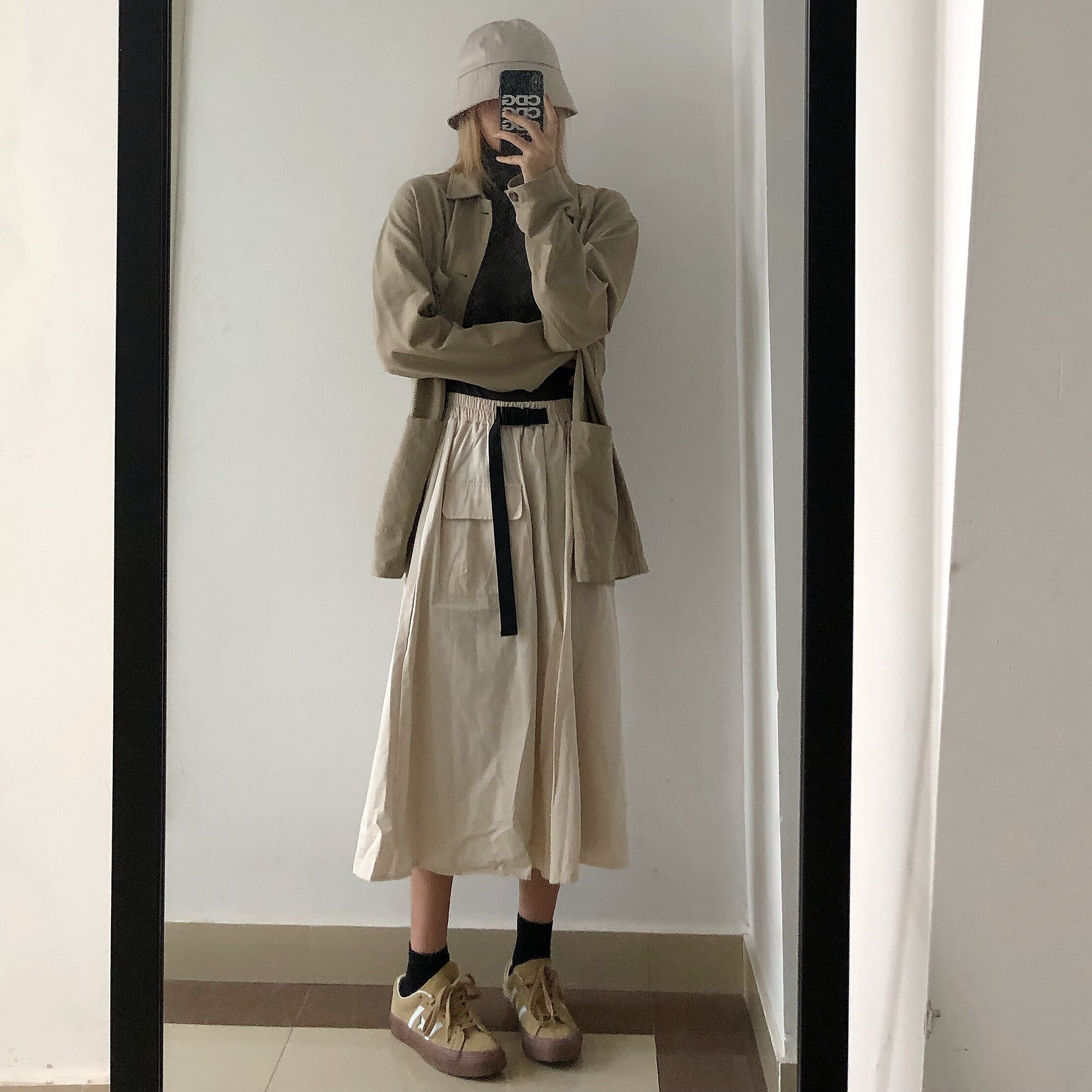 现货控37 山本风日式中长款工装裙女古着a字高腰港风半身裙