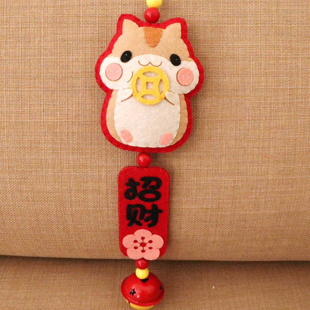 一折不织布手工diy材料包新年_圣诞节鼠新年汽车挂件钥匙儿童不织布