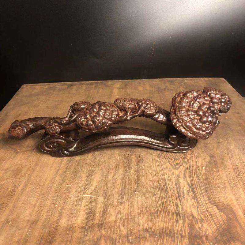 越南沉香木雕灵芝如意摆件招财吉祥手把件客厅乔迁送礼实木工艺品