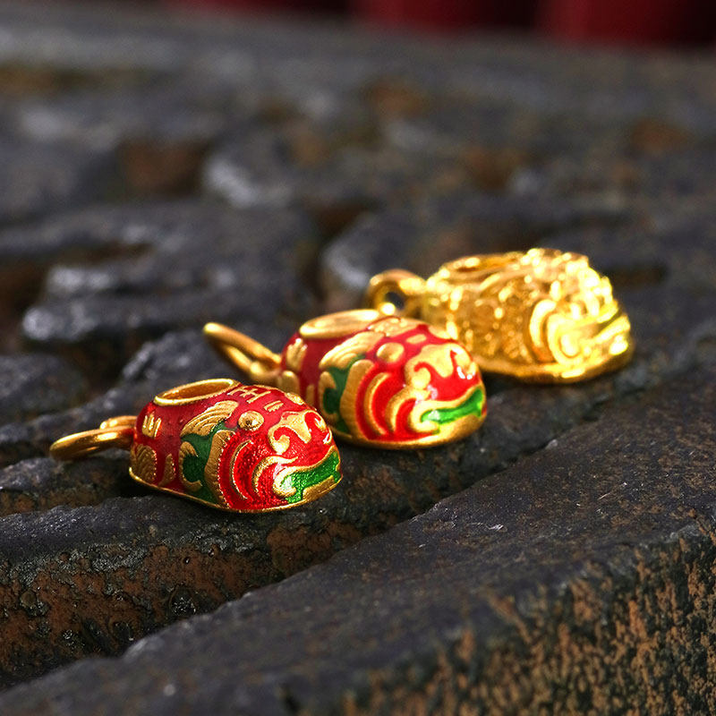 黄金足金纯金古法手工老金錾刻老虎头鞋吊坠项链驱魔高温烧蓝珐琅