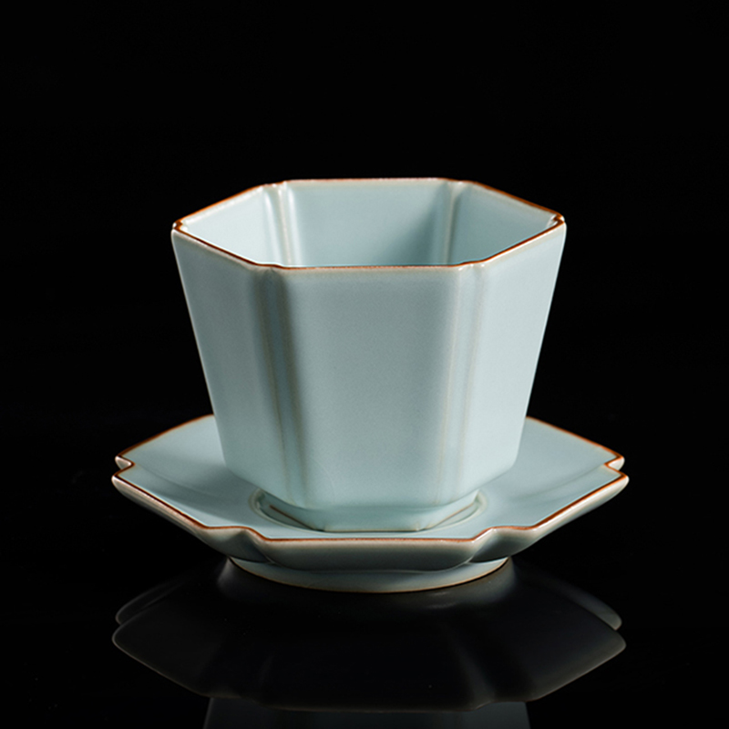 汝窑茶杯垫开片可养茶杯托杯垫陶瓷家用功夫茶具茶托茶艺茶杯带碟