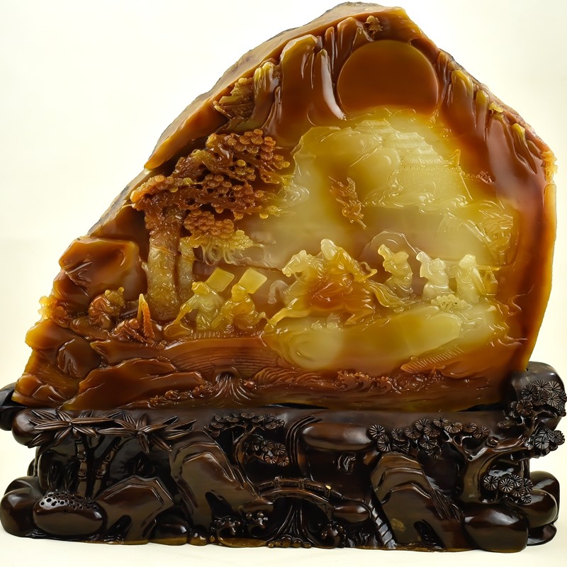 省级玉雕大师院小果作品 纯天然黄龙玉 走马上任 摆件