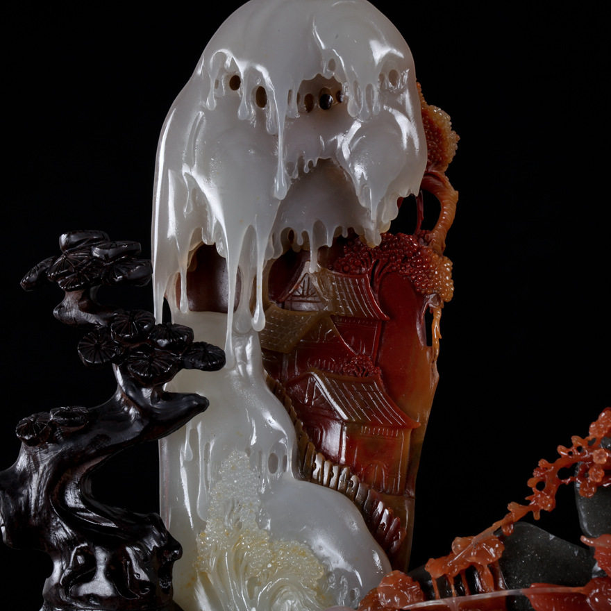 工艺美术大师院小果作品 纯天然黄龙玉闲情雅致摆件1145.92g