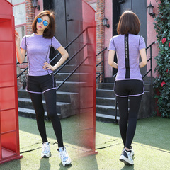 韩国春夏季弹力紧身瑜伽服套装女运动跑步服短袖显瘦假两件健身服