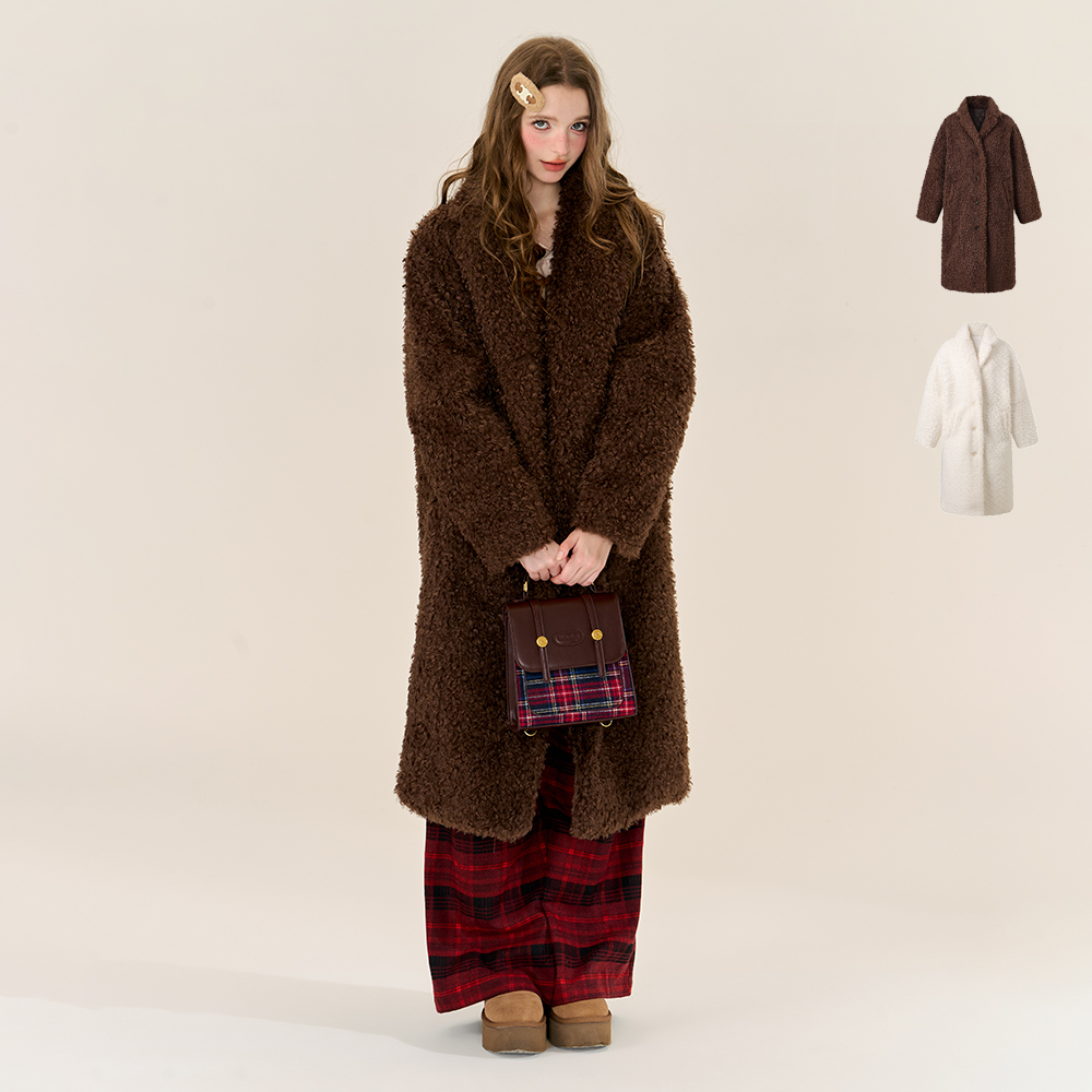 COMINO原创设计秋冬韩版复古学院风百搭双色羊羔毛西装领大衣外套