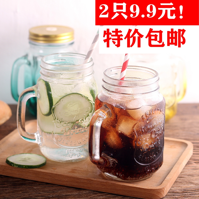 玻璃把手杯子罐头瓶梅森罐果汁饮料杯吸管奶茶冷饮杯带盖密封|msdalam kategori pinggan mangkuk, Cup/cawan/cerek, Glass - dari Buy2taobao.com untuk memberikan perkhidmatan ejen Taobao profesional membeli