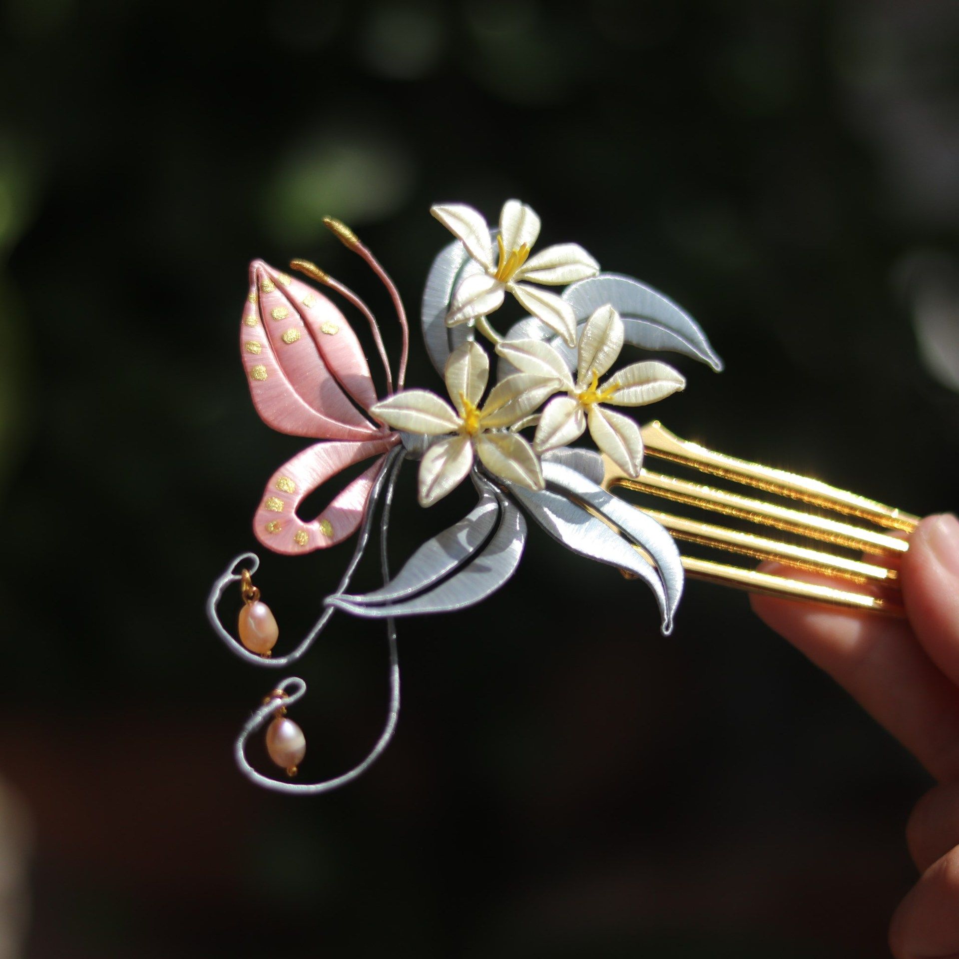 【香花情】古风描金蝶珍珠缠花汉服发饰简约古典簪子淡雅步摇发钗