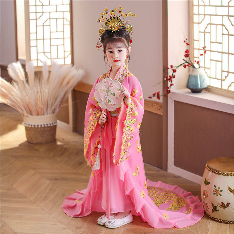 新款儿童古装贵妃女童拖尾中国风汉服襦裙唐朝公主仙女演出服优惠券