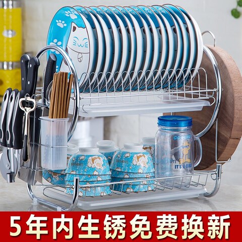 碗柜简易橱柜多功能不锈钢凉碗架沥水厨房盘子架子置物架晾放