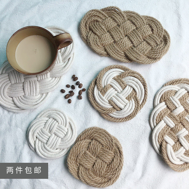 梵特茜手工麻绳编织棉麻小清新圆形隔热防烫简约餐桌垫子杯垫碗垫