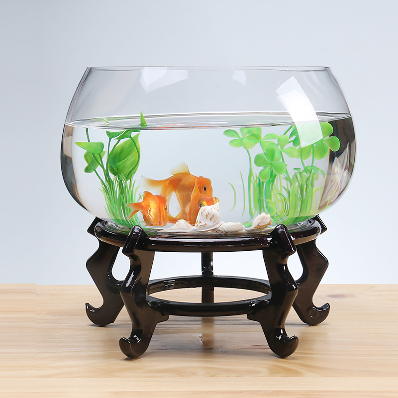 鱼缸玻璃圆形绿萝水培家用小鱼缸创意透明小型桌面加厚迷你乌龟缸