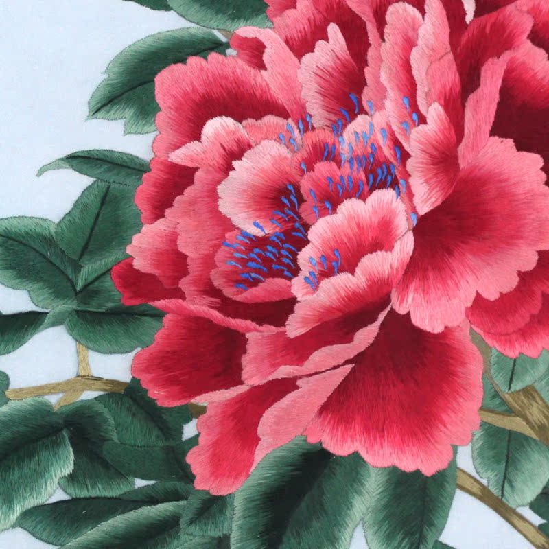 手工汴绣装饰画牡丹图 大师刺绣作品 特色工艺品新年礼品