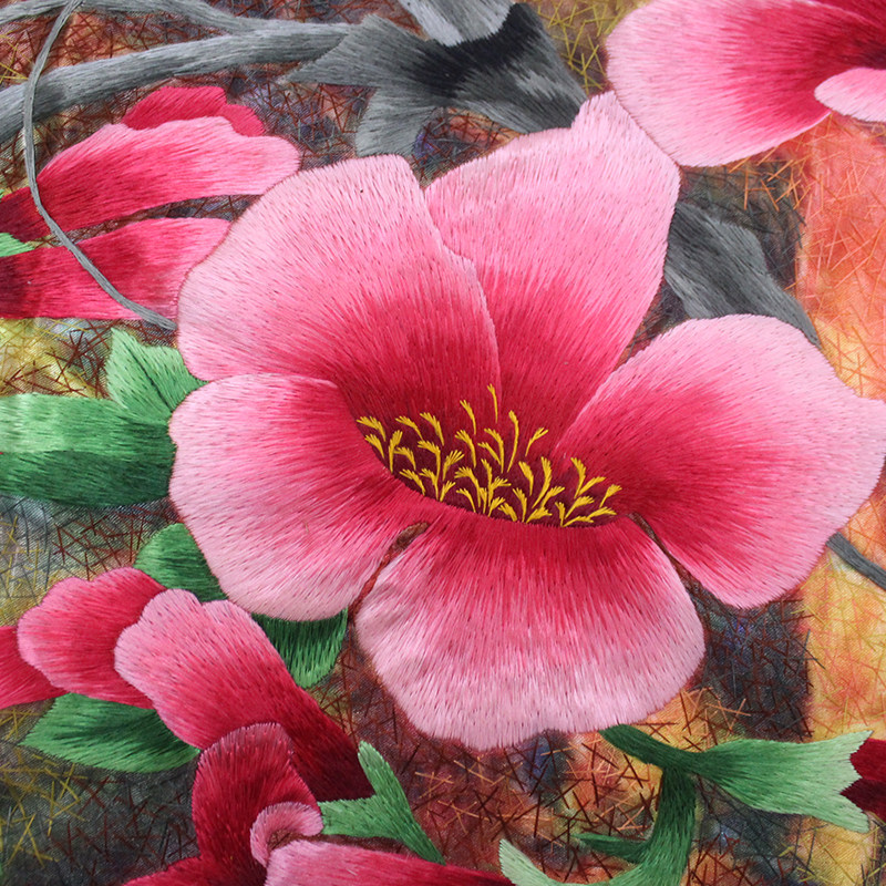 手工刺绣精品《灿若夏花》 开封汴绣装饰画特色工艺品礼